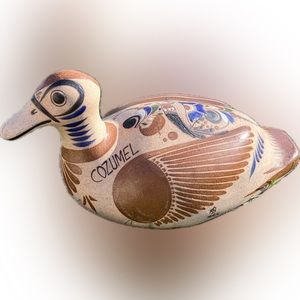 Mexican folk art painted pottery duck large-Cozumel